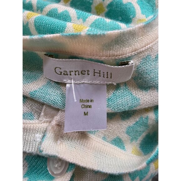Garnet Hill Womens Button-Up Cardigan Sweater M 100% Merino Wool Aqua & Yellow - Picture 4 of 7